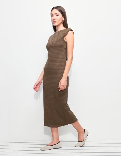 U.S. Polo Assn. Women Women's Textured Fitted Midi Sheath Dress (UWSS26DRS237_Brown_L)