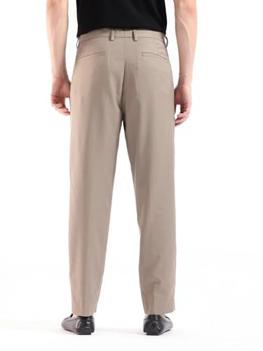 RARE RABBIT Men's Windsor Dark Beige Cotton Plain Relaxed Fit Trouser