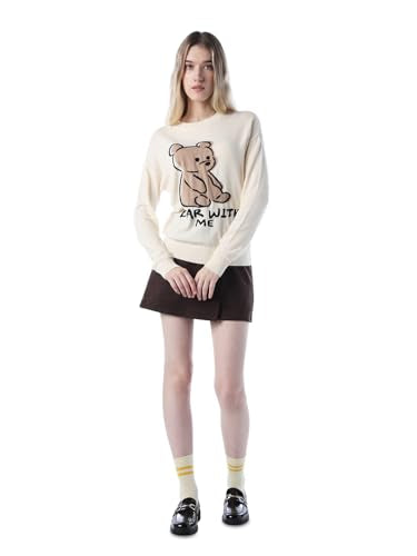 ONLY Women's Typography Regular Fit White Sweater