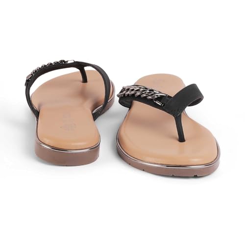 tresmode FLACHAIN Women's Flats Sandals Black, 4 UK / 37 EU - Round Toe Ladies Dress Platform Footwear Soft Comfortable
