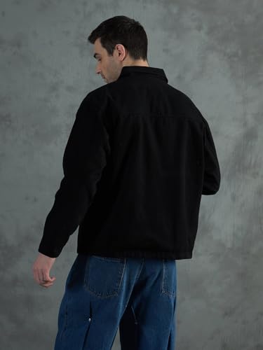 FUGAZEE Black Lineart Harrington Jacket for Men | Heavyweight Cotton Twill | Printed Lineart Design | Spread Collar | Zipped Closure | Lined Streetwear Bomber Jacket - S