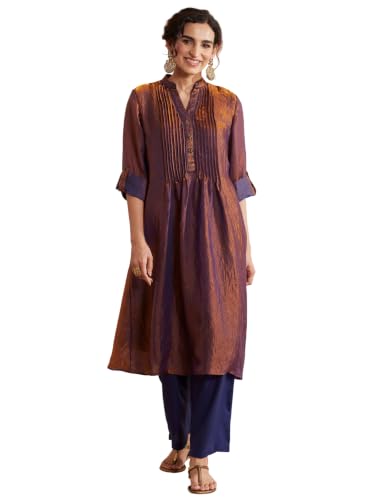 BIBA Poly Satin Dyed Straight Semi-Formal Kurta With Palazzo And Inner