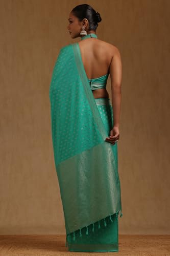 Soch Womens Light Green Viscose Silk Floral Zari Woven Saree