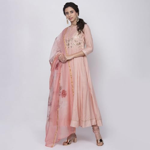BIBA WOMEN PRINTED FITTED SALWAR KURTA DUPATTA(SKDASSORTED6551E_PEACH_32)
