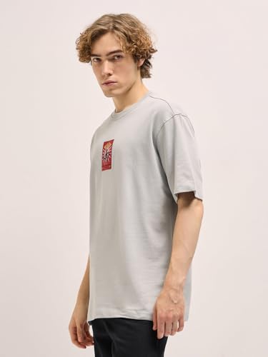 THE BEAR HOUSE Men's Grey Back Printed Oversized T-Shirt