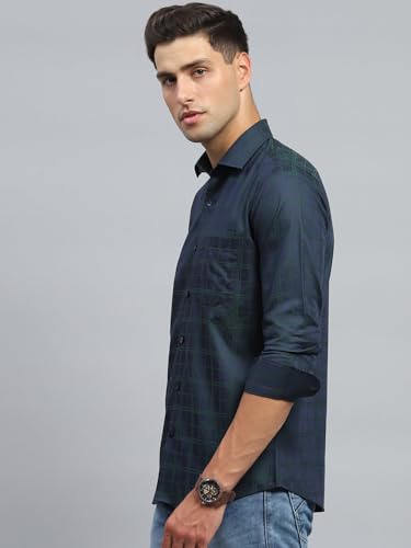 Monte Carlo Mens Regular Fit Full Sleeve Collar Shirt Navy Blue L