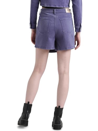 ONLY Women Solid Cotton High Rise Blue Denim Skort