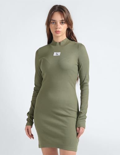 Calvin Klein Women's Cotton Bodycon above The Knee Dress (J20J222918LDY_GREEN_XS)