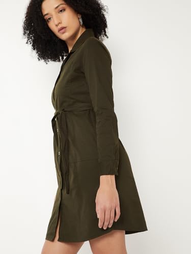 Max Women Solid Shirt Dress(Green_XL)