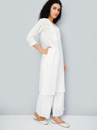 Max Women Cotton Blend Regular Fit Kurta (NCEKSP25AD_White, XL