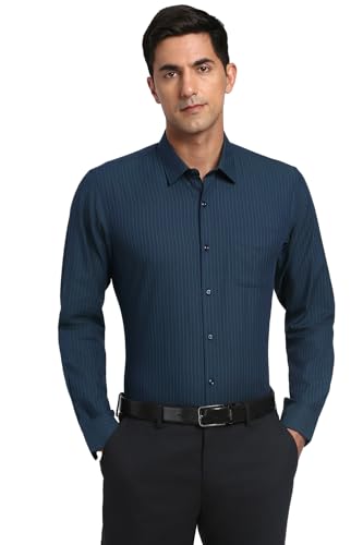 Peter England Men's Striped Regular Fit Shirt (PESFWNUBI53848_Navy