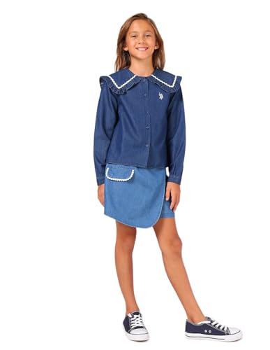 U.S. POLO ASSN. Kids Regular fit Girls Cotton Long Sleeves Round Neck Tops (UGTOP0203_Blue_12M)