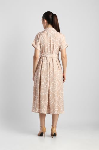 Women Beige Printed Calf Length Casual Dress
