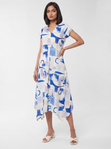 Max Women Printed Asymmetric Dress (White_M)