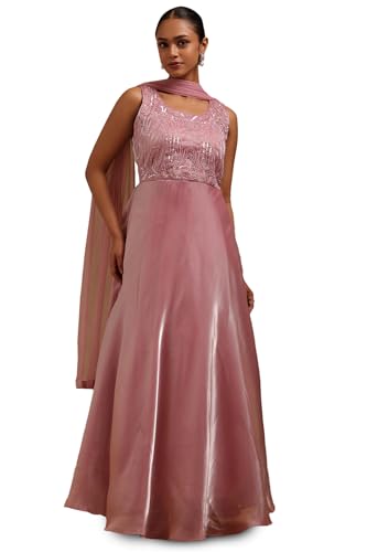 Soch Women's Organza Floor Length Gown (OWA5CD22582_Pink