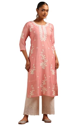 Soch Womens Pink Desert Storm Floral Kurta with Machine Embroidery and Thread Work