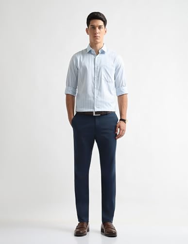 Arrow Men's Checked Dobby Trousers (ARAKTR2123_Blue_36)