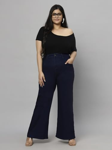 TURNING BLUE Wide Leg High Rise Plus Size Jeans for Women Dark Blue