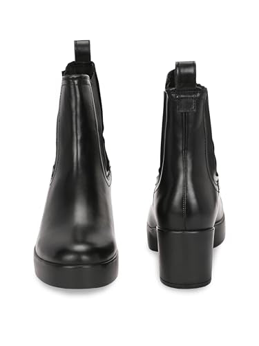 Delize Black Women mid heel platform boots-66372-39