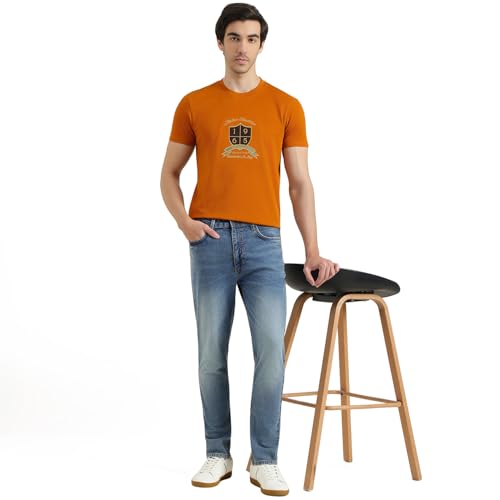 United Colors of Benetton Regular Fit Round Neck Embroidered T-Shirt (Size : S) - 26P3M89J3320IDY2 Rust