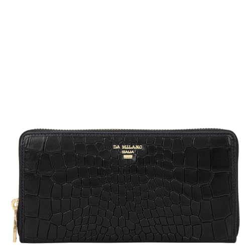Da Milano Premium Leather Wallet for Women | Multi Compartment Travel Wallet - Black