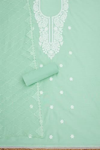 Soch Womens Turquoise Blue Chanderi Embroidered Unstitch Dress Material With Thread Work