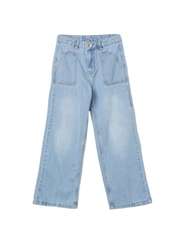 Max Girls Washed Slim Fit Wide Leg Jeans (Blue_12-14 Y)