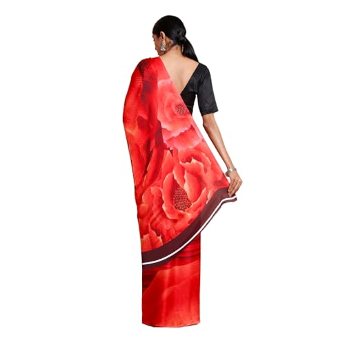 Kalyan Silks Women's Maroon Creap Saree With Orange Border With Self Design Blouse
