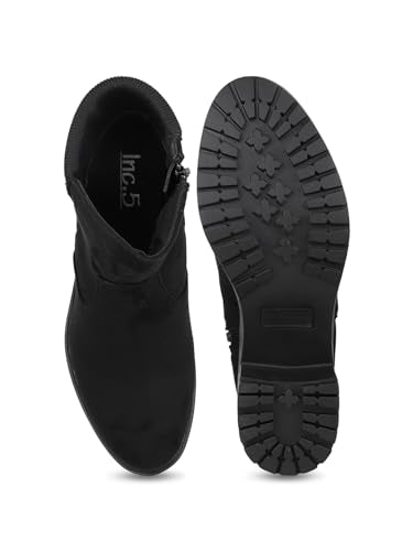 Inc.5 Women Black Round Toe Mid-Top Suede Chelsea Heeled Boots