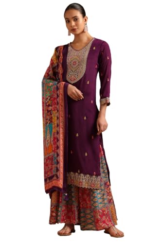 Soch Womens Purple Viscose Blend Ethnic Motifs Salwar Suit With Sequin