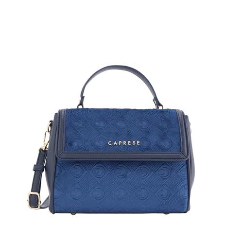 Caprese Katherine Medium Monogram Velvet Sling Bag for Women | Elegant Multi-Compartment Crossbody & Shoulder Bag with Adjustable Strap | Perfect for Party & Travel (Midnight Blue)