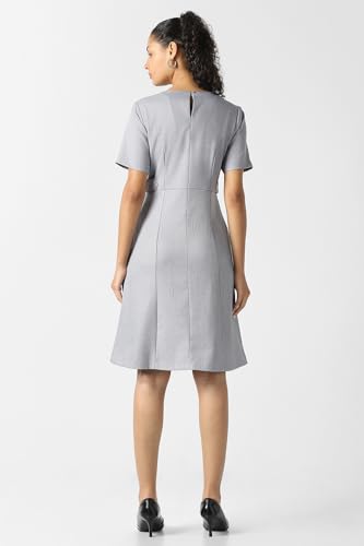 Women Grey Solid Knee Length Formal Dress