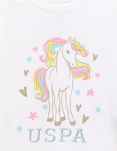 U.S. POLO ASSN. Girls Glitter Print Cotton T-Shirt White