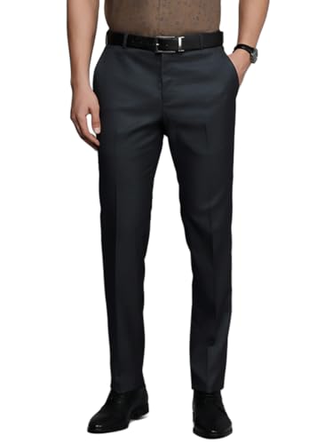 Raymond Men Slim Fit Checks Pattern Poly Viscose Blend Flant Front Formal Trouser Blue