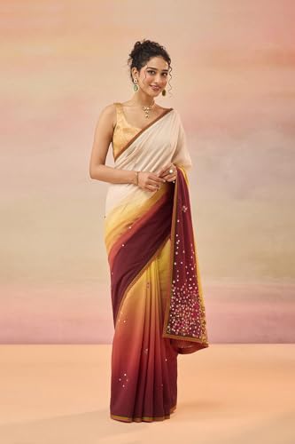Taneira Women Multi Viscose Contemporary Embroidery Saree with Unstitched Blouse (SAIP01AD5395 - Multi)