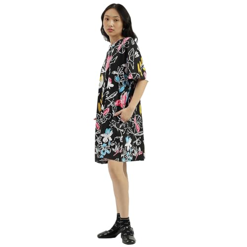 United Colors of Benetton Round Neck Floral Print Dress (Size: XXL)-25A3SOCPT733I901 Black