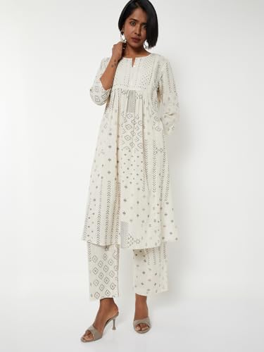 Max Women Printed Straight Kurta Set (White_XXL)