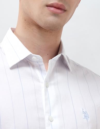 U.S.Polo Association Men's Vertical Striped Regular Fit Shirt (USSHT3354_Light Blue_40)