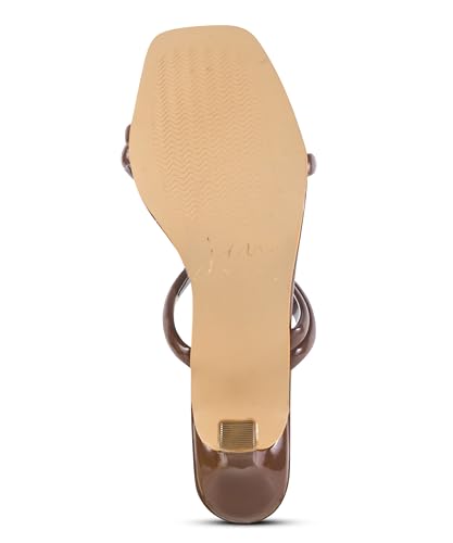 JM LOOKS Women's Kitten Heeled Sandal Open Square Toe Slip-On Transperent Strap with Embellished Butterfly for Wedding Party Prom - Brown