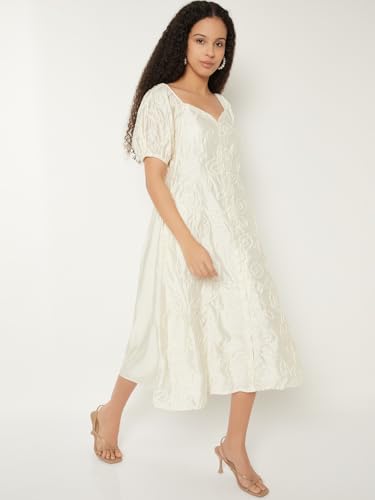 Max Kalki x Max Women Embroidered A-line Midi Dress (White_XL)