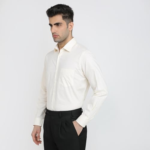 Park Avenue Men Regular Fit Checks Pattern Pure Cotton Semicutaway Collar Full Sleeve Formal Shirt (Size: 38)-PMSK18964-Y2 Light Yellow