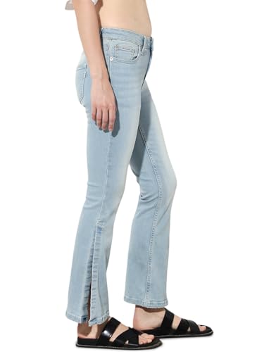 ONLY Women's Solid Flared Mid-Rise Blue Jeans