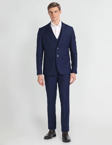 Arrow Men's Polyester Single Breasted Business Suit Pants Set (ARAGSU5587_Navy