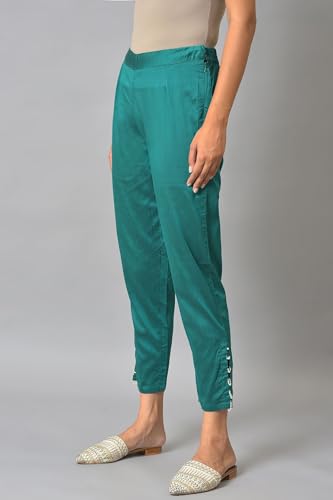 W for Woman Light Green Floral Printed Lace Rayon Straight Kurta and Slim Pant Set (ONWAS18662-120047-L)