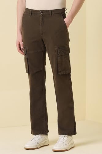 Men Brown Solid Casual Trousers