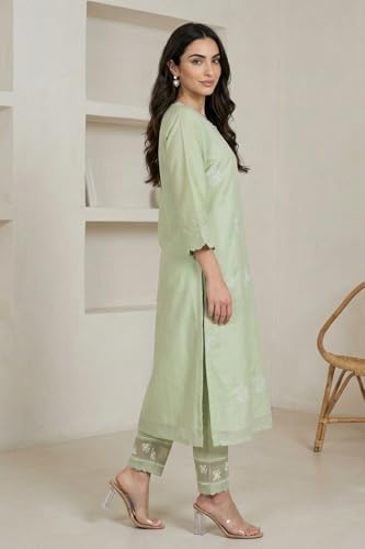 W for Woman Sea Green Thread Embroidered Straight Kurta - (W13840-401202-XXL)