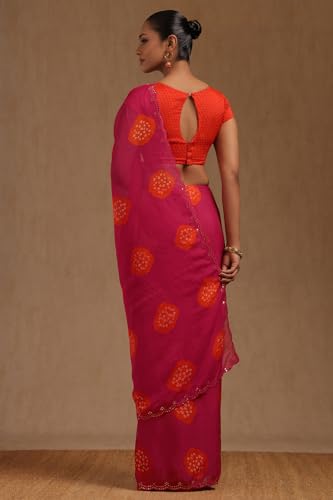 Soch Womens Fuchsia Georgette Bandhani Print Saree