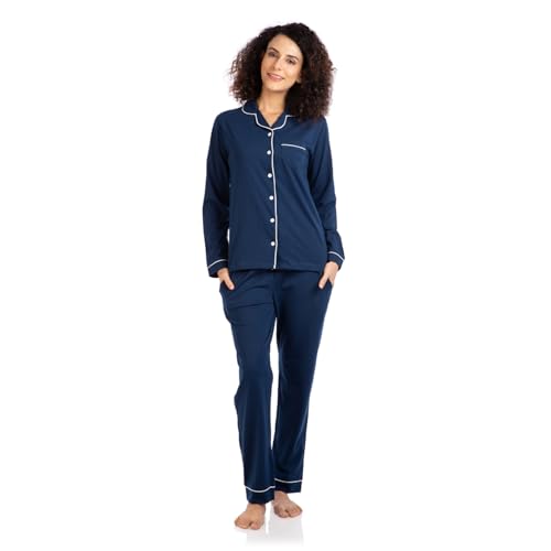 NITE FLITE Women Picasso Blue 100% Cotton Nightwear Full Sleeve | Top and Pyjama Set (Piccaso Blue, L)