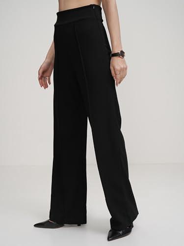 Tokyo Talkies Women Flared Fit High-Rise Parallel Trousers Black