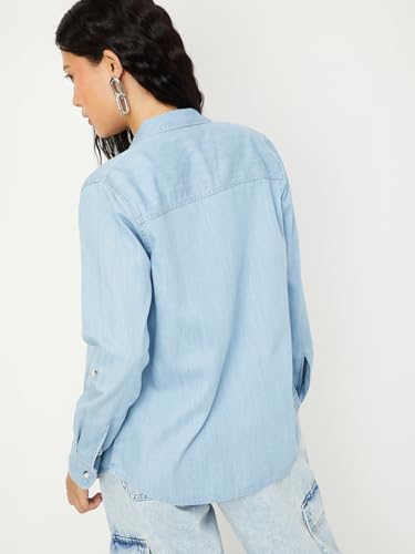 Max Women Washed Denim Shirt (Blue_L)